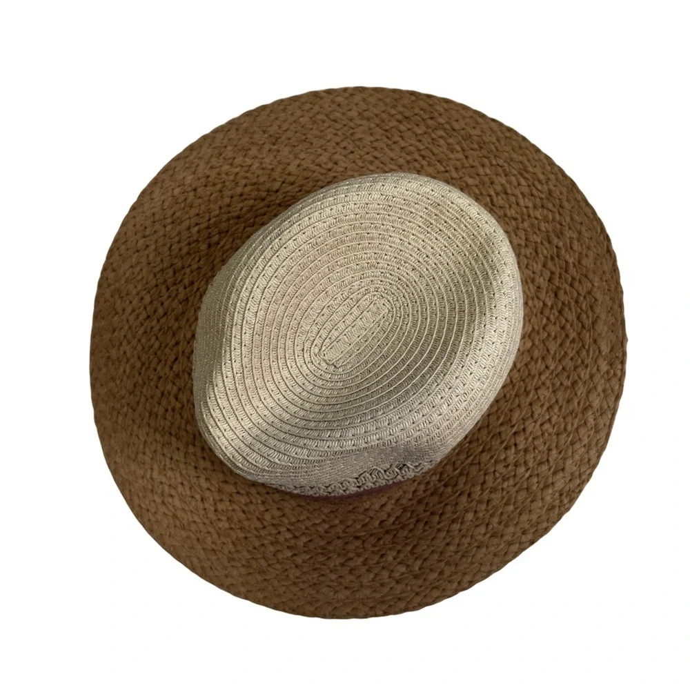 David & Young Packable Mixed Straw Fedora Hat One Size Fits Most Tan/Mauve NEW